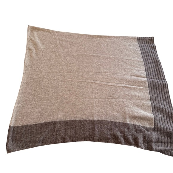 Celeste Wool Cashmere Blend Poncho Wrap Tan Brown Ribbed Trim One Size RN 107687 - Picture 2 of 4